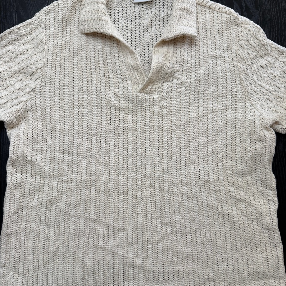 Mango Cream Textured Polo Shirt